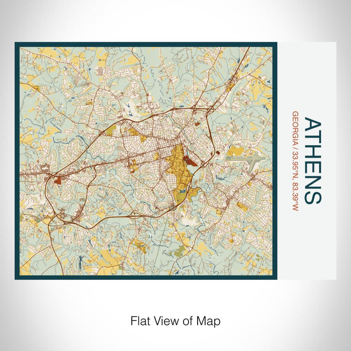 Rendered View of Athens Georgia Map on 20oz Stainless Steel Insulated Bottle with Bamboo Top with printed woodblock style map