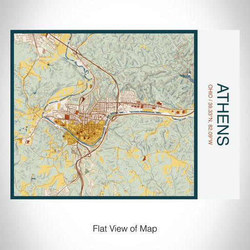Rendered View of Athens Ohio Map on 20oz Stainless Steel Insulated Bottle with Bamboo Top with printed woodblock style map