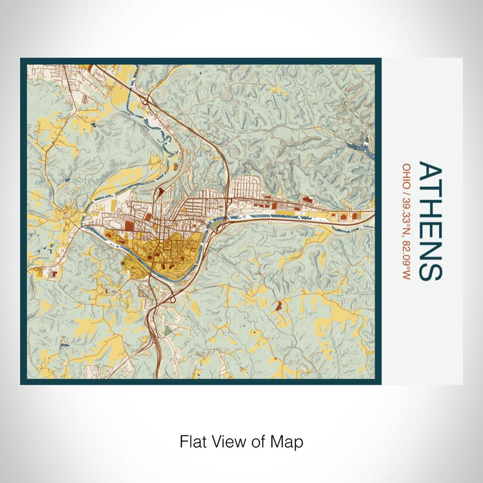 Rendered View of Athens Ohio Map on 20oz Stainless Steel Insulated Bottle with Bamboo Top with printed woodblock style map