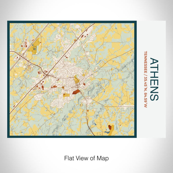 Rendered View of Athens Tennessee Map on 20oz Stainless Steel Insulated Bottle with Bamboo Top with printed woodblock style map