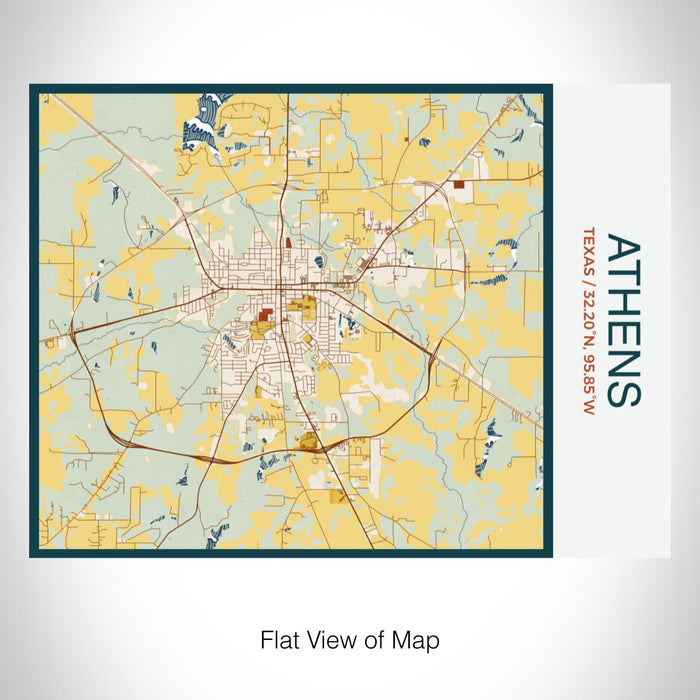 Rendered View of Athens Texas Map on 20oz Stainless Steel Insulated Bottle with Bamboo Top with printed woodblock style map