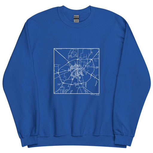 Athens Texas  Map Unisex Crewneck Sweater with City inscription in Royal Blue