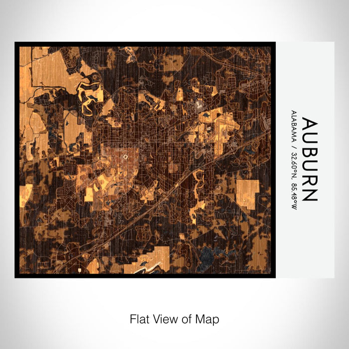 Rendered View of Auburn Alabama Map on 20oz Stainless Steel Insulated Bottle with Bamboo Top with printed ember style map