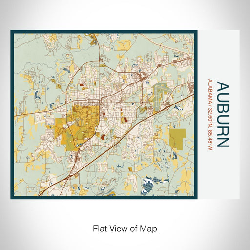 Rendered View of Auburn Alabama Map on 20oz Stainless Steel Insulated Bottle with Bamboo Top with printed woodblock style map