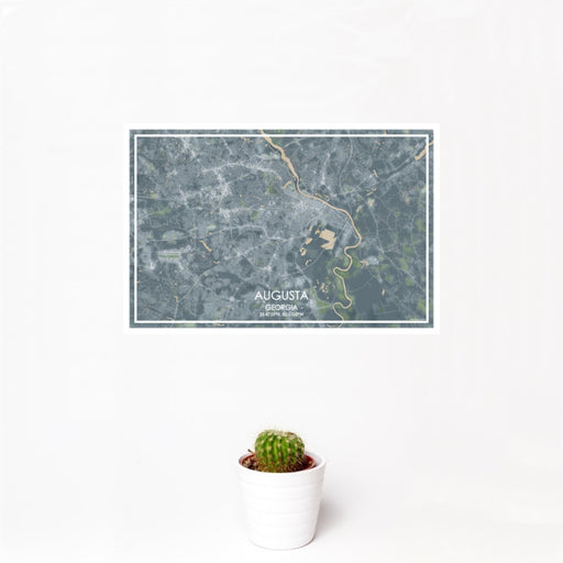 12x18 Augusta Georgia Map Print Landscape Orientation in Afternoon Style With Small Cactus Plant in White Planter