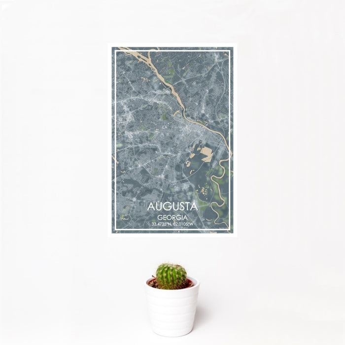 12x18 Augusta Georgia Map Print Portrait Orientation in Afternoon Style With Small Cactus Plant in White Planter