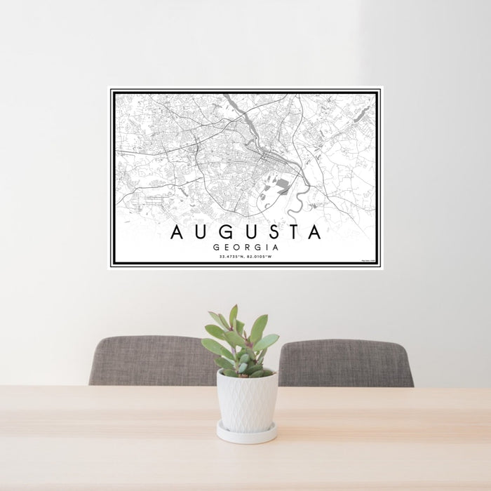 24x36 Augusta Georgia Map Print Lanscape Orientation in Classic Style Behind 2 Chairs Table and Potted Plant
