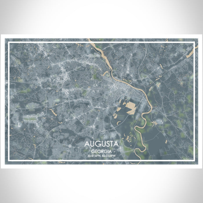 Augusta Georgia Map Print Landscape Orientation in Afternoon Style With Shaded Background