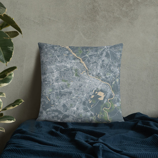 Custom Augusta Georgia Map Throw Pillow in Afternoon on Bedding Against Wall