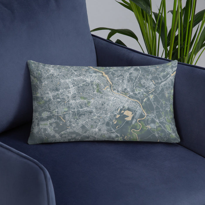 Custom Augusta Georgia Map Throw Pillow in Afternoon on Blue Colored Chair