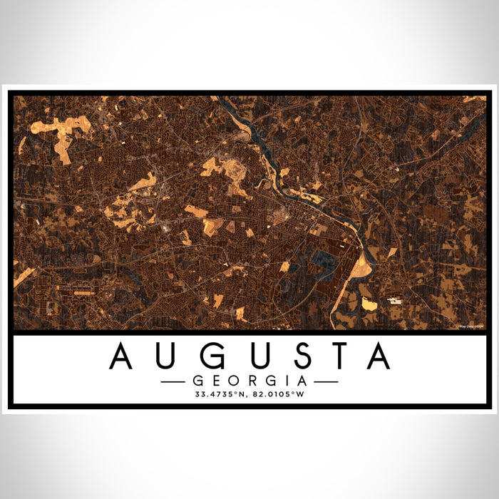 Augusta Georgia Map Print Landscape Orientation in Ember Style With Shaded Background