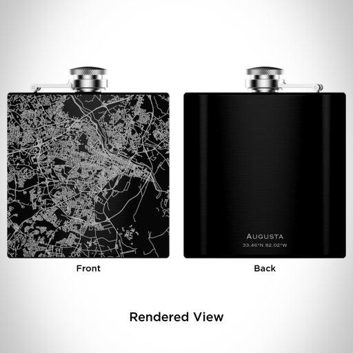 Rendered View of Augusta Georgia Map Engraving on 6oz Stainless Steel Flask in Black