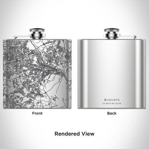 Rendered View of Augusta Georgia Map Engraving on 6oz Stainless Steel Flask