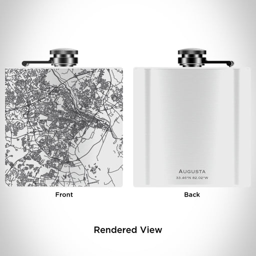 Rendered View of Augusta Georgia Map Engraving on 6oz Stainless Steel Flask in White