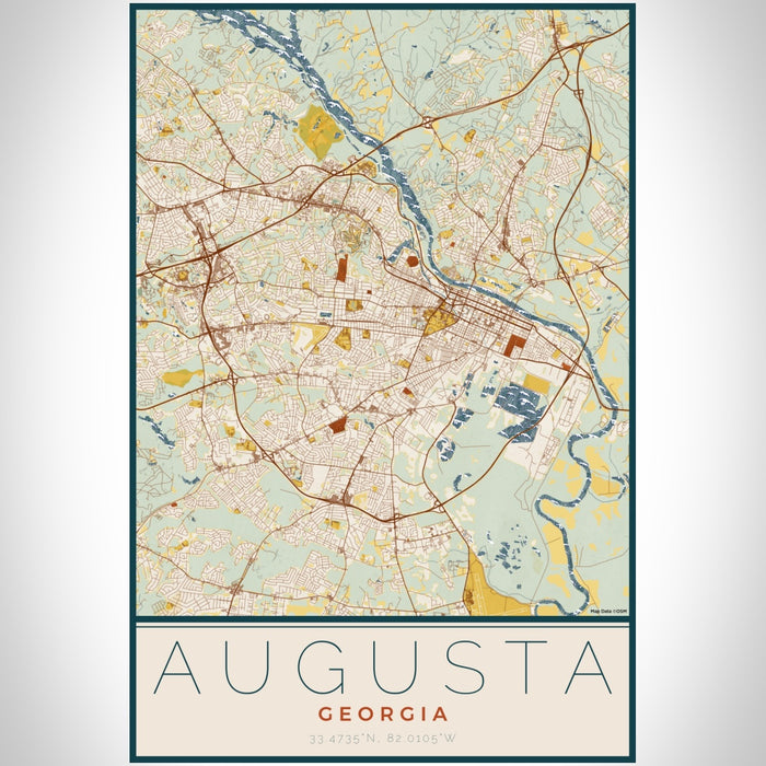 Augusta Georgia Map Print Portrait Orientation in Woodblock Style With Shaded Background
