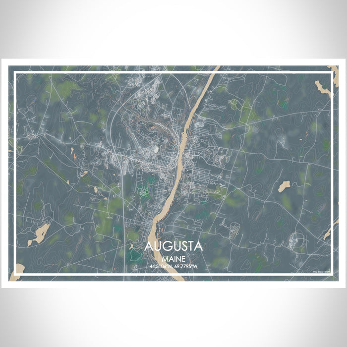 Augusta Maine Map Print Landscape Orientation in Afternoon Style With Shaded Background