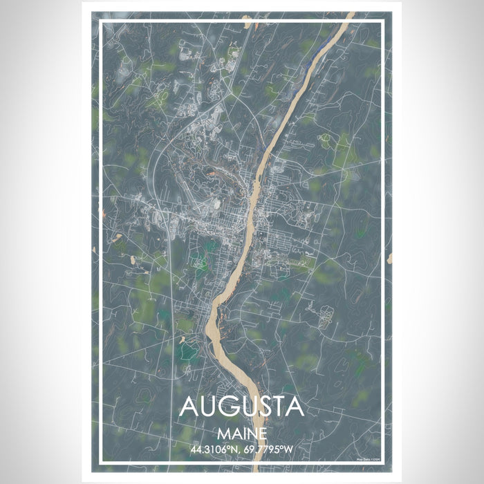 Augusta Maine Map Print Portrait Orientation in Afternoon Style With Shaded Background