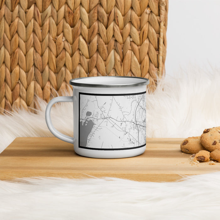 Left View Custom Augusta Maine Map Enamel Mug in Classic on Table Top