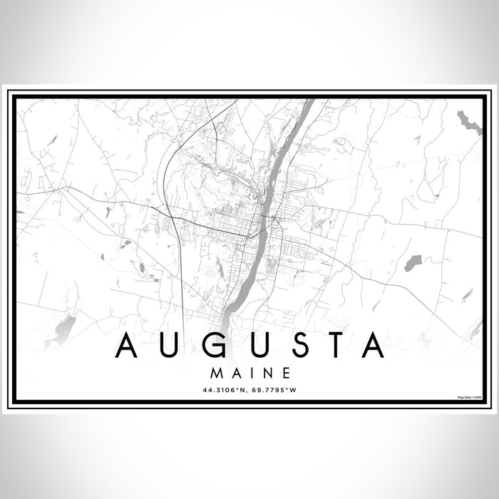 Augusta Maine Map Print Landscape Orientation in Classic Style With Shaded Background