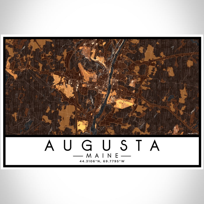 Augusta Maine Map Print Landscape Orientation in Ember Style With Shaded Background