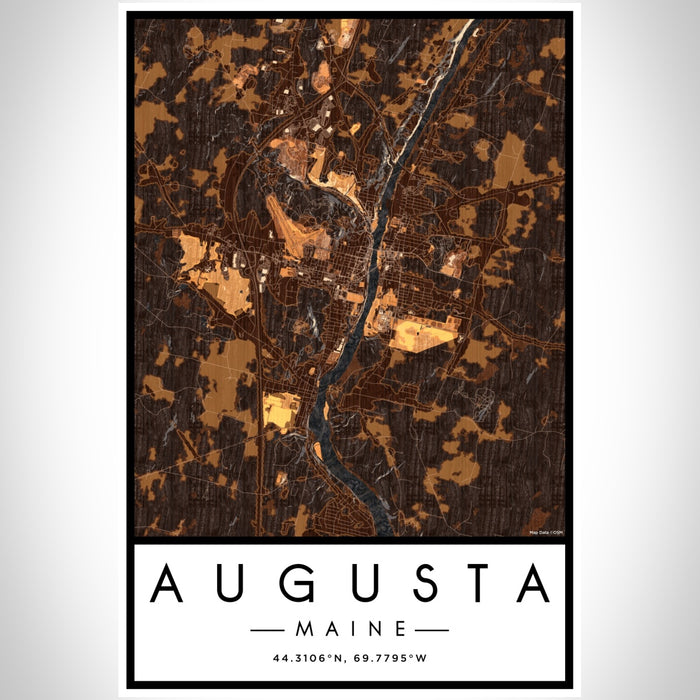 Augusta Maine Map Print Portrait Orientation in Ember Style With Shaded Background