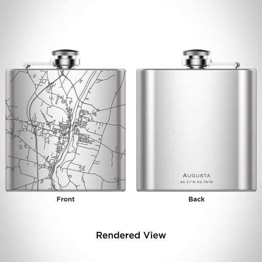 Rendered View of Augusta Maine Map Engraving on 6oz Stainless Steel Flask