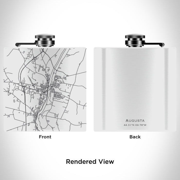 Rendered View of Augusta Maine Map Engraving on 6oz Stainless Steel Flask in White