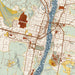 Augusta Maine Map Print in Woodblock Style Zoomed In Close Up Showing Details