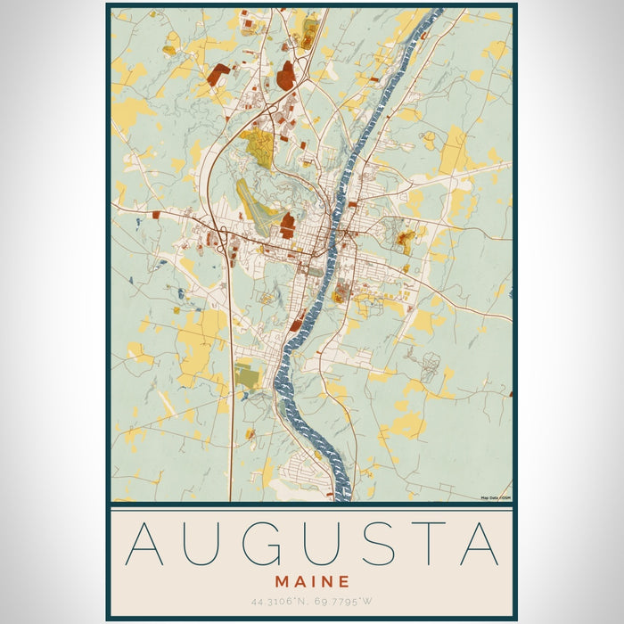 Augusta Maine Map Print Portrait Orientation in Woodblock Style With Shaded Background