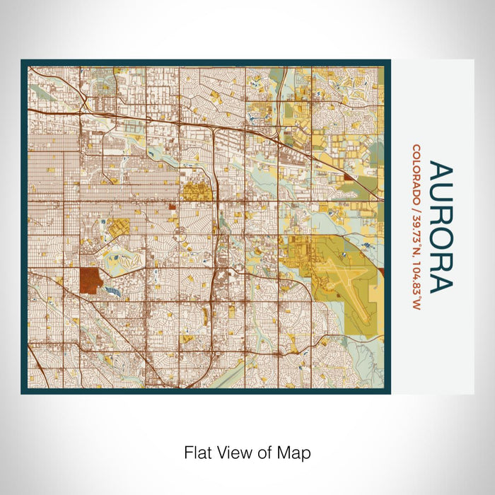 Rendered View of Aurora Colorado Map on 20oz Stainless Steel Insulated Bottle with Bamboo Top with printed woodblock style map