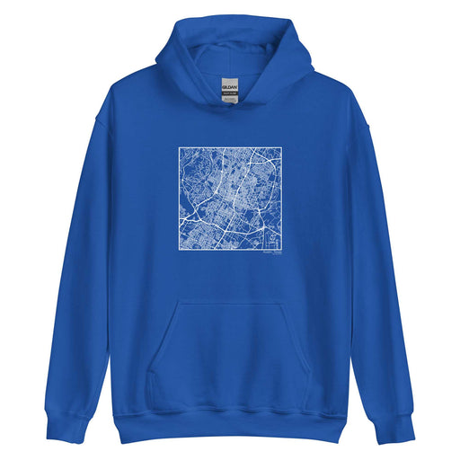 Austin Texas  Map Unisex Hoodie Sweater with City inscription in Royal Blue