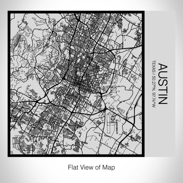 Rendered View of Austin Texas Map on 17oz Stainless Steel Insulated Tumbler in Tactile Lines with Succulent in Background