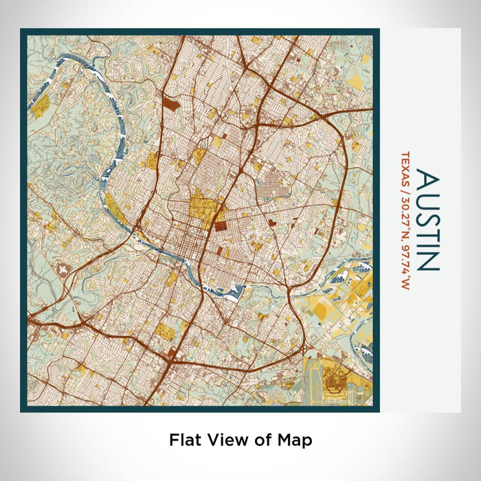 Rendered View of Austin Texas Map on 17oz Stainless Steel Insulated Tumbler in Woodblock Map Style