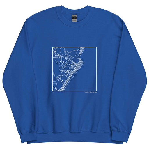Avalon New Jersey  Map Unisex Crewneck Sweater with City inscription in Royal Blue