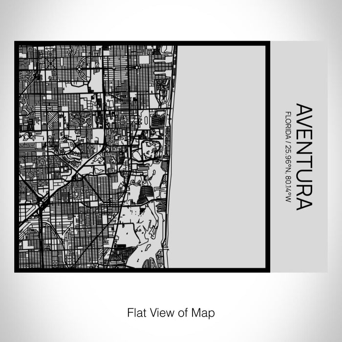 Rendered View of Aventura Florida Map on 20oz Stainless Steel Insulated Bottle with Bamboo Top with printed Tactile Lines Map in Black