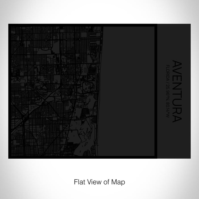 Rendered View of Aventura Florida Map on 20oz Stainless Steel Insulated Bottle with Bamboo Top in Matte Black with printed Tactile Lines Map in Black