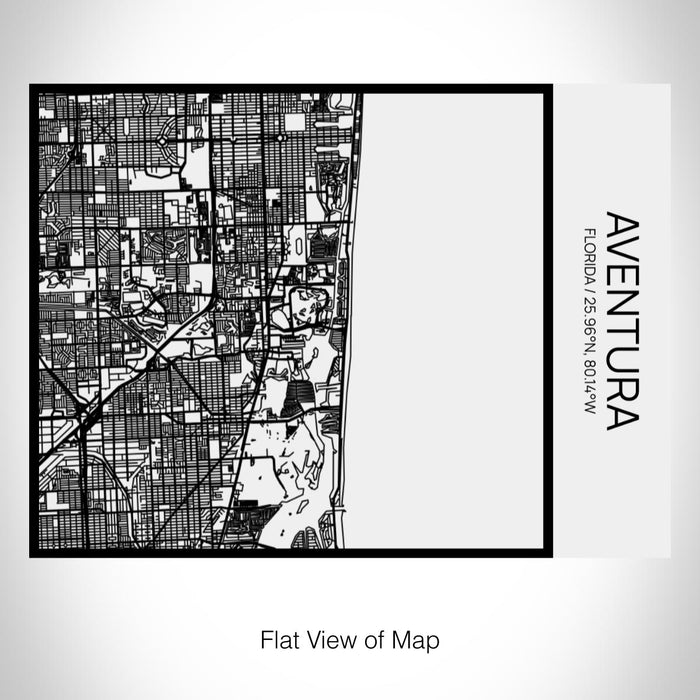 Rendered View of Aventura Florida Map on 20oz Stainless Steel Insulated Bottle with Bamboo Top in Matte White with printed Tactile Lines Map in Black