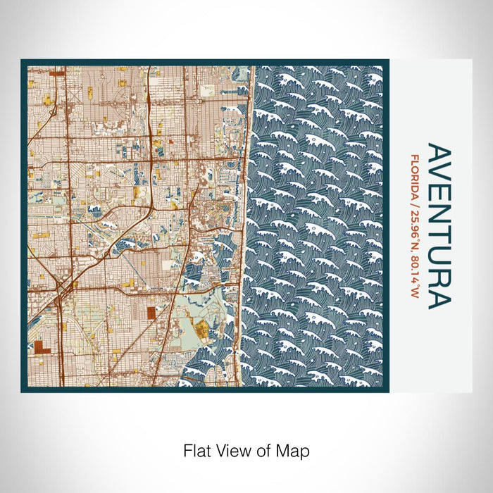 Rendered View of Aventura Florida Map on 20oz Stainless Steel Insulated Bottle with Bamboo Top with printed woodblock style map