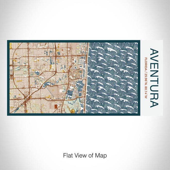Rendered View of Aventura Florida Map on 17oz Stainless Steel Insulated Bottle with printed woodblock style map