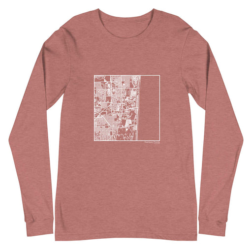 Aventura Florida  Map Unisex Long-Sleeve T-shirt with City inscription in Heather Mauve