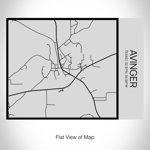 Rendered View of Avinger Texas Map on 20oz Stainless Steel Insulated Bottle with Bamboo Top with printed Tactile Lines Map in Black