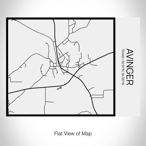 Rendered View of Avinger Texas Map on 20oz Stainless Steel Insulated Bottle with Bamboo Top in Matte White with printed Tactile Lines Map in Black