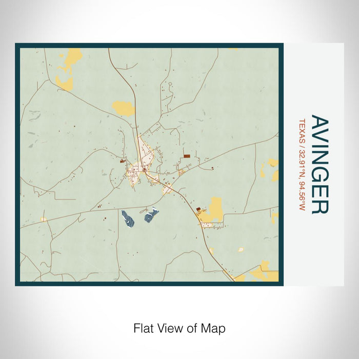 Rendered View of Avinger Texas Map on 20oz Stainless Steel Insulated Bottle with Bamboo Top with printed woodblock style map