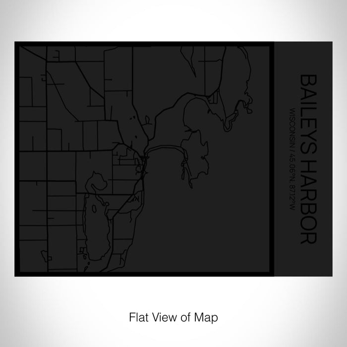 Rendered View of Baileys Harbor Wisconsin Map on 20oz Stainless Steel Insulated Bottle with Bamboo Top in Matte Black with printed Tactile Lines Map in Black