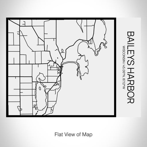 Rendered View of Baileys Harbor Wisconsin Map on 20oz Stainless Steel Insulated Bottle with Bamboo Top in Matte White with printed Tactile Lines Map in Black