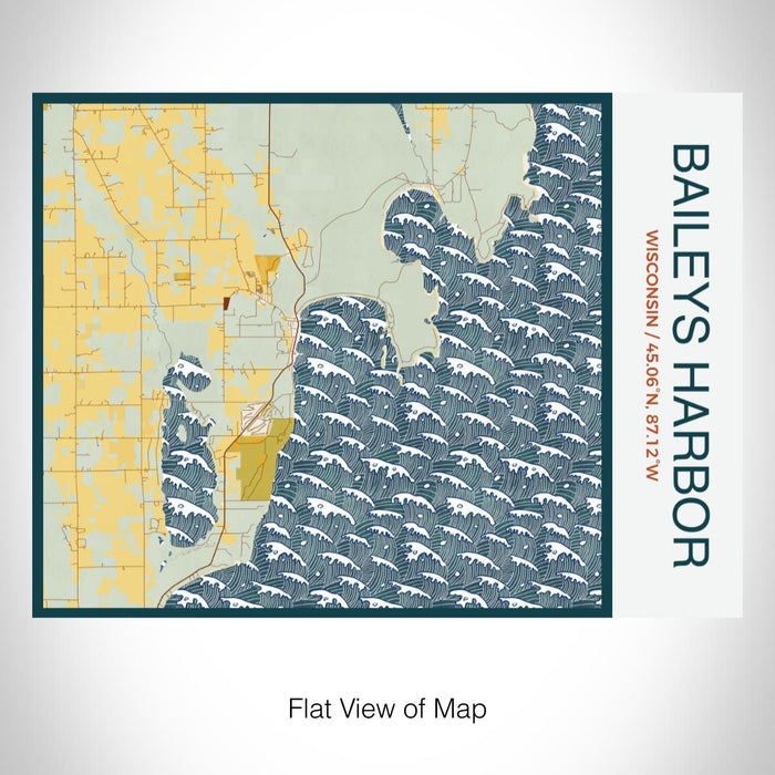 Rendered View of Baileys Harbor Wisconsin Map on 20oz Stainless Steel Insulated Bottle with Bamboo Top with printed woodblock style map
