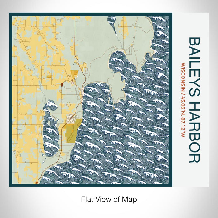 Rendered View of Baileys Harbor Wisconsin Map on 17oz Stainless Steel Insulated Tumbler in Woodblock Map Style