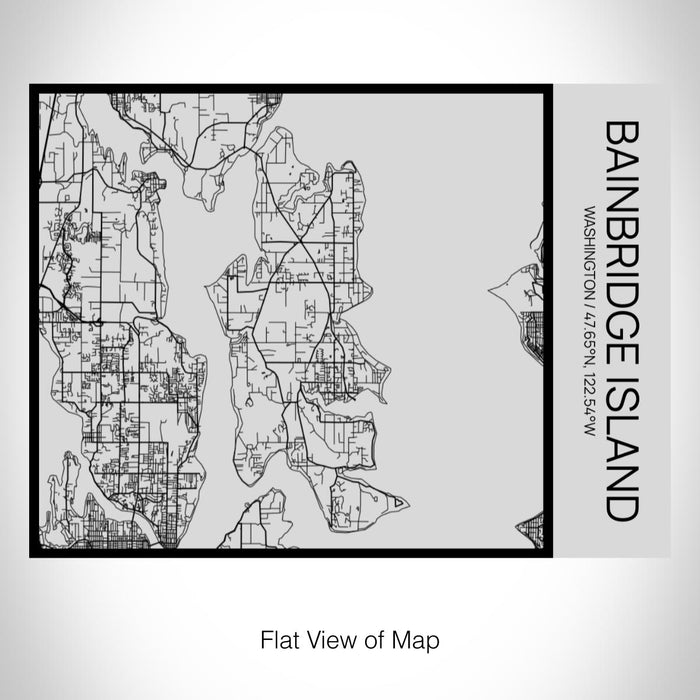 Rendered View of Bainbridge Island Washington Map on 20oz Stainless Steel Insulated Bottle with Bamboo Top with printed Tactile Lines Map in Black