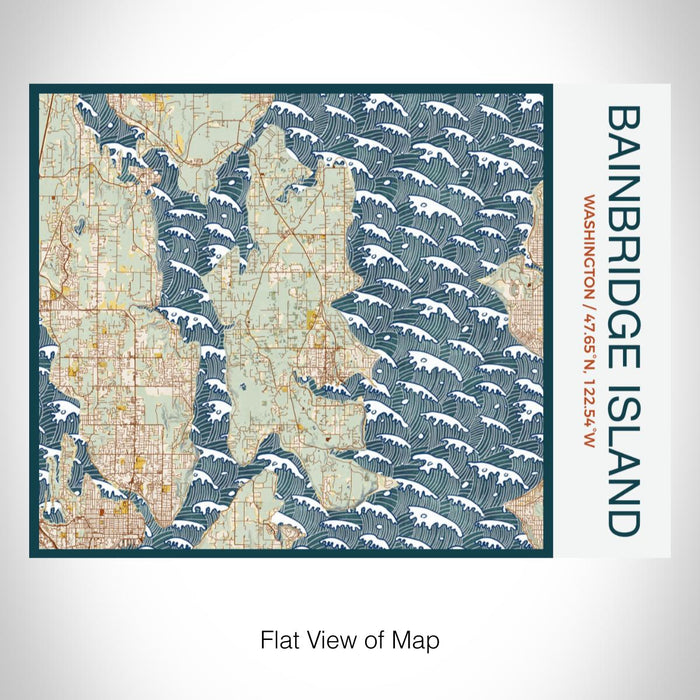Rendered View of Bainbridge Island Washington Map on 20oz Stainless Steel Insulated Bottle with Bamboo Top with printed woodblock style map