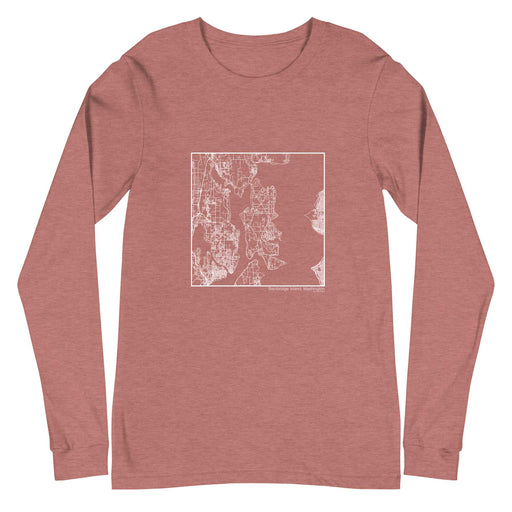 Bainbridge Island Washington  Map Unisex Long-Sleeve T-shirt with City inscription in Heather Mauve